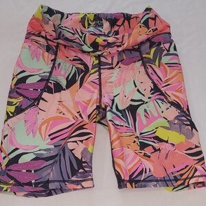 Bebe Pink and Orange Bike Shorts Vibrant Tropical Design.Size Large